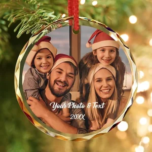 Bemaystar Personalized Crystal Christmas Ornaments with Photo