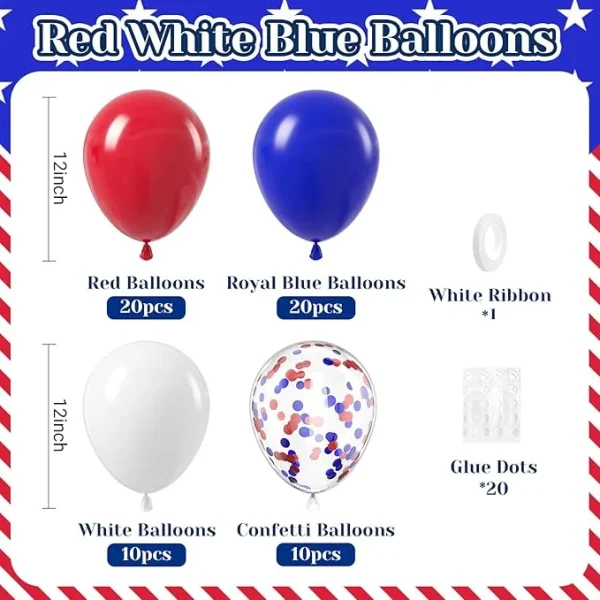 60 Pcs Red White and Blue Balloons - Image 4