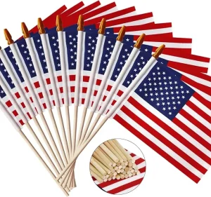 Anley Lot of 50 - Us National 4x6 in Wooden Stick Flag