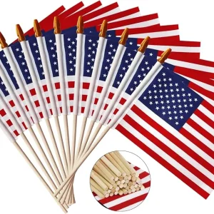 Anley Lot of 50 - Us National 4x6 in Wooden Stick Flag