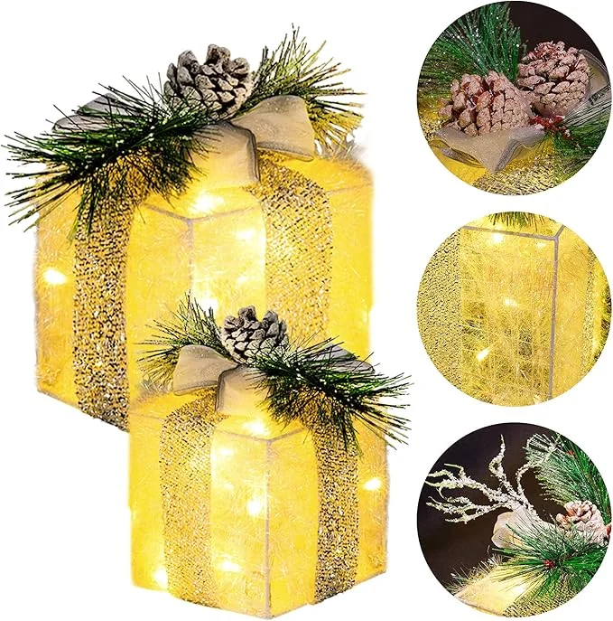 Hourleey Set of 3 Christmas Lighted Gift Boxes - Image 5