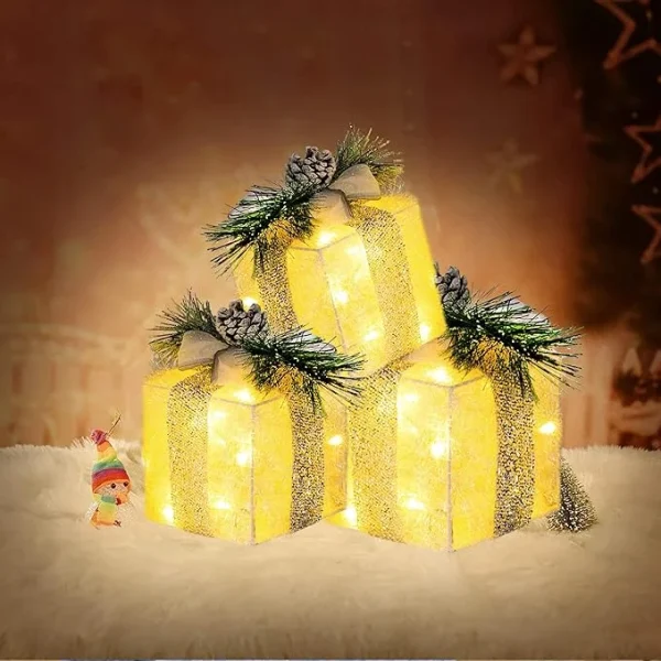 Hourleey Set of 3 Christmas Lighted Gift Boxes - Image 6