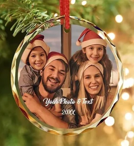 Bemaystar Personalized Crystal Christmas Ornaments with Photo