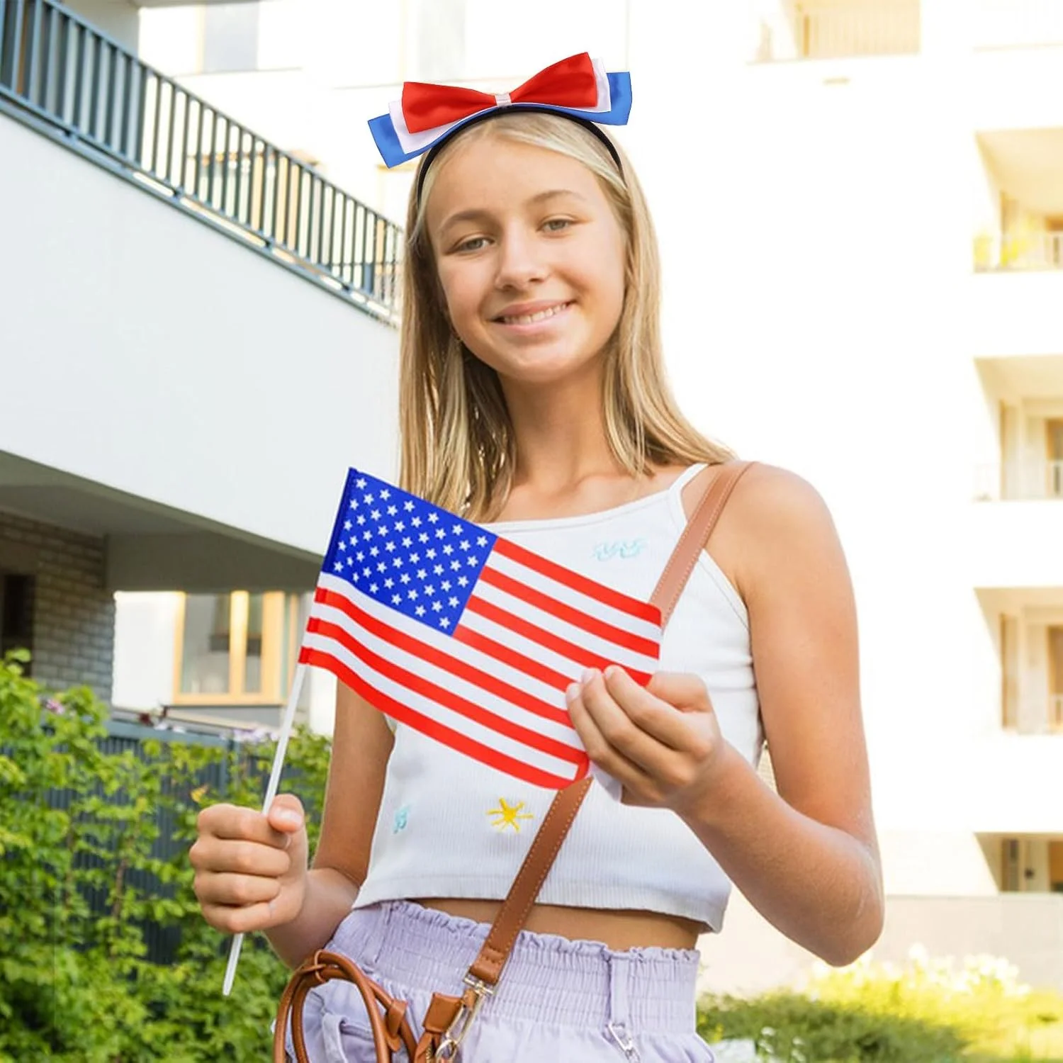 Jaciya Red White Blue Bow Headband for Women Girls - Image 3