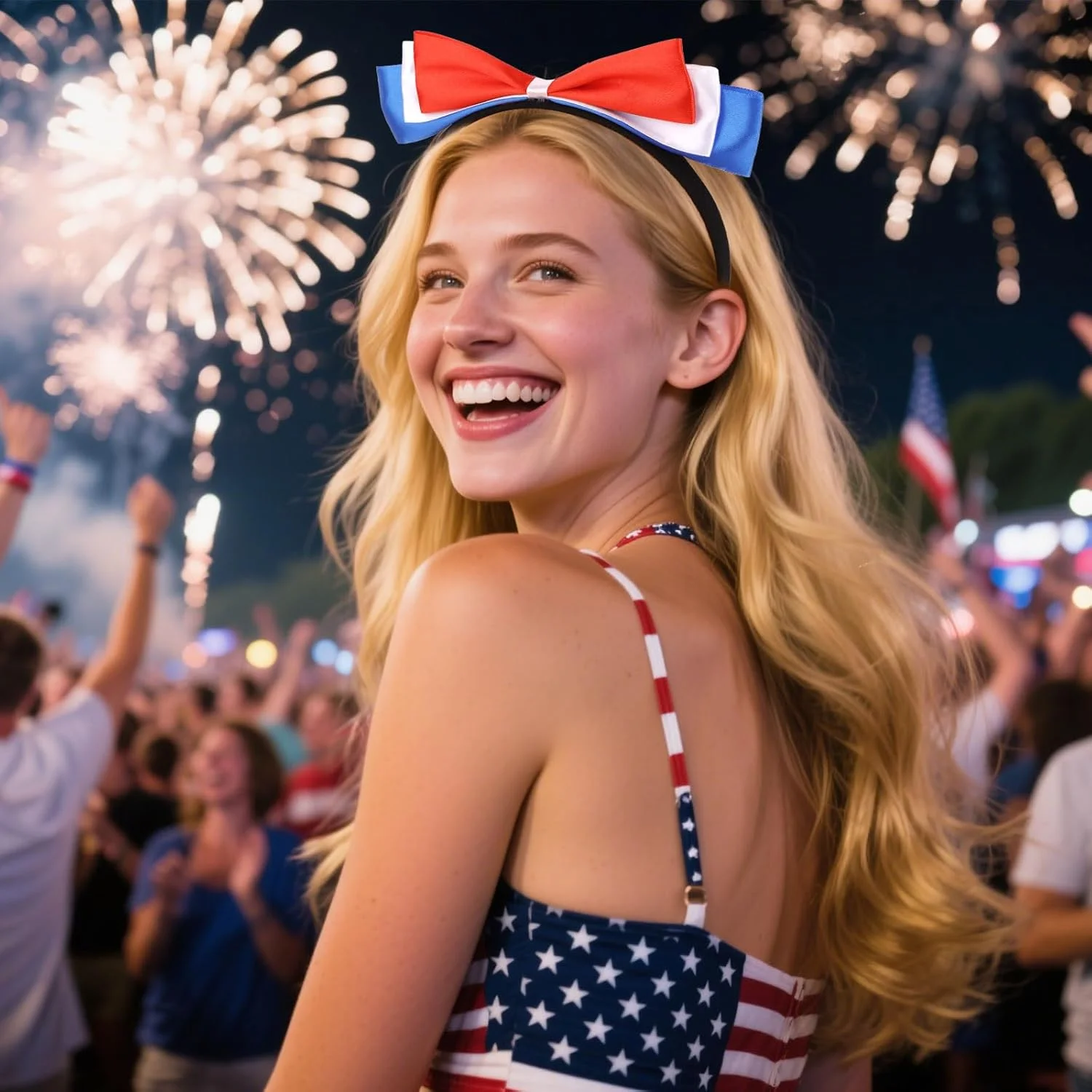 Jaciya Red White Blue Bow Headband for Women Girls - Image 7