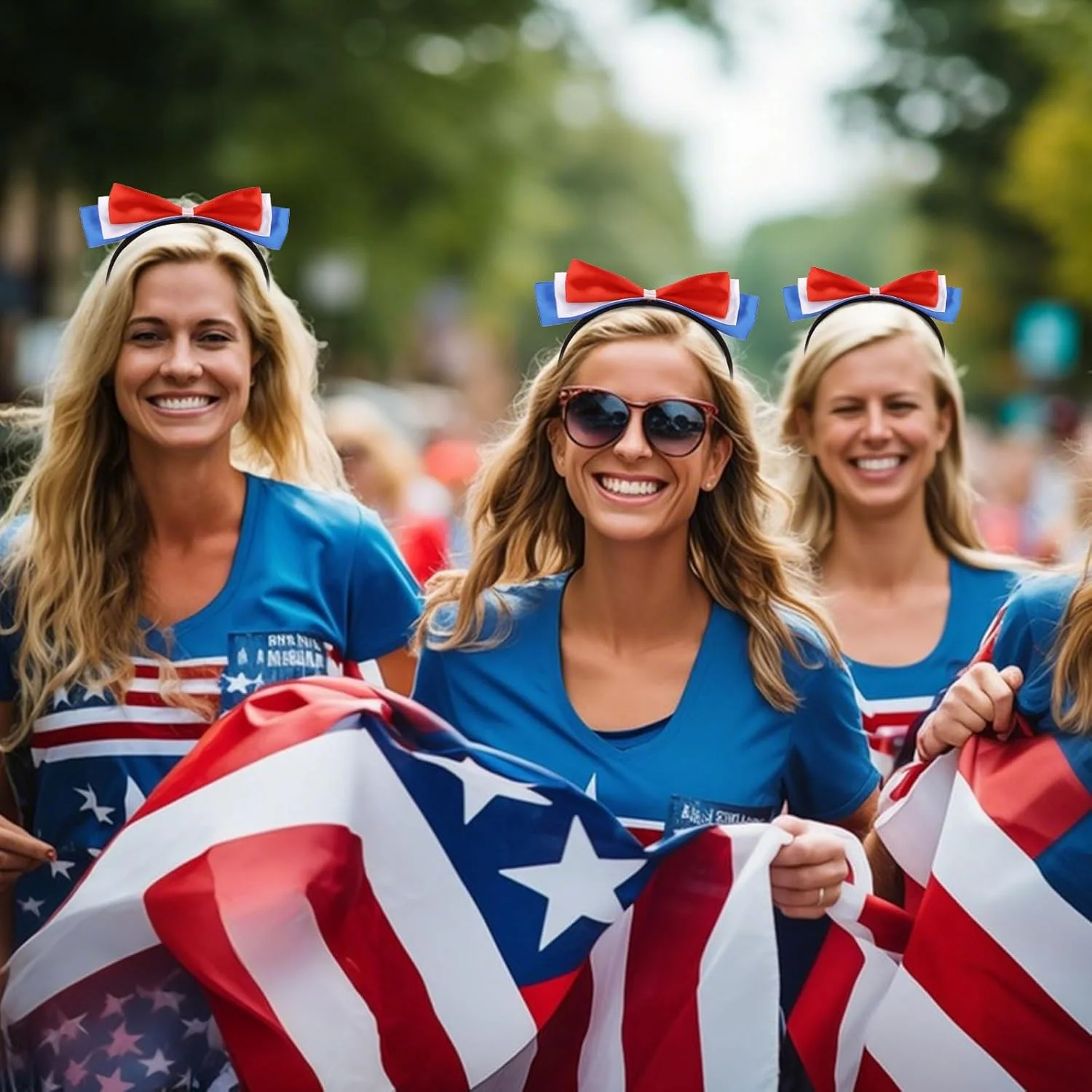 Jaciya Red White Blue Bow Headband for Women Girls - Image 6