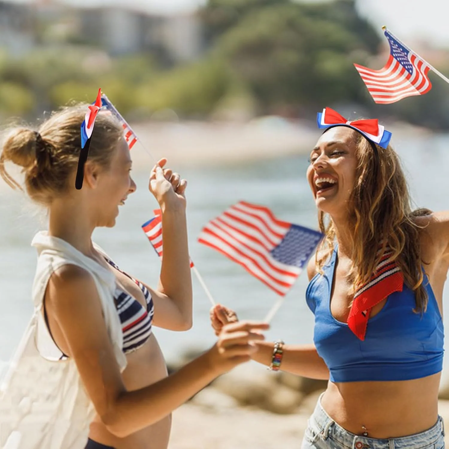 Jaciya Red White Blue Bow Headband for Women Girls - Image 4